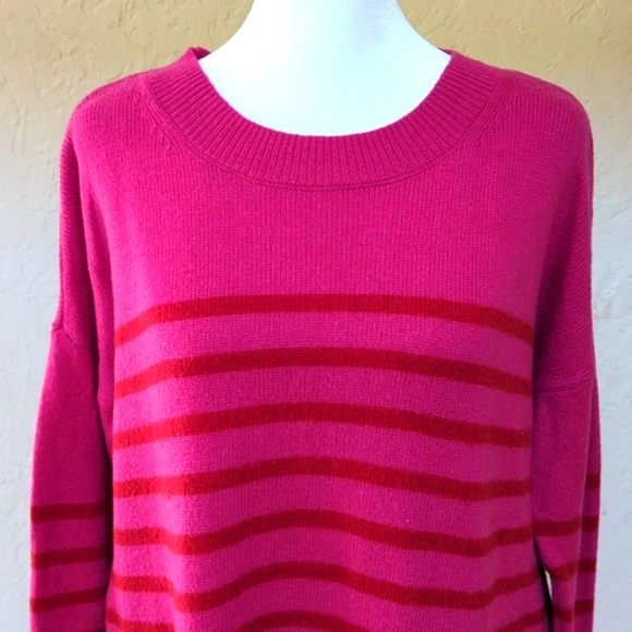 GAP Pink Stripe Crewneck Pullover Tunic Wool Sweater Size Medium - Picture 6 of 11